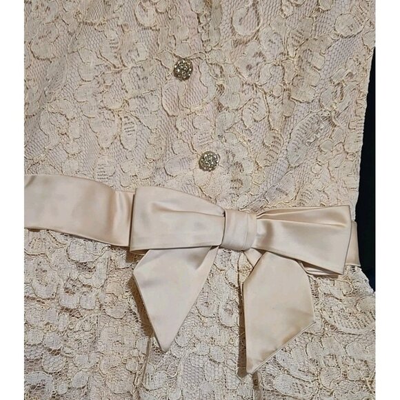 Womens Neusteters 50's Cocktail French Lace Beige Party Prom Formal Dress 14 M - Picture 3 of 16